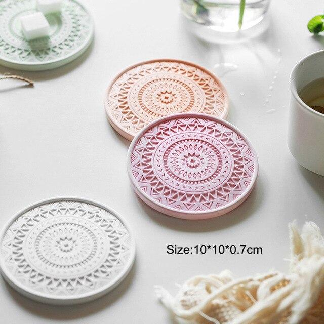 Mandala Round Concrete Coaster Mold Small Tray Pad Mat Casting Silicone  Moulds